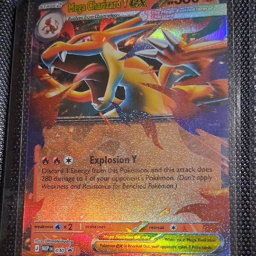 Pokemon Mega Charizard EX Holographic Card - Orange, Yellow, Red, Black